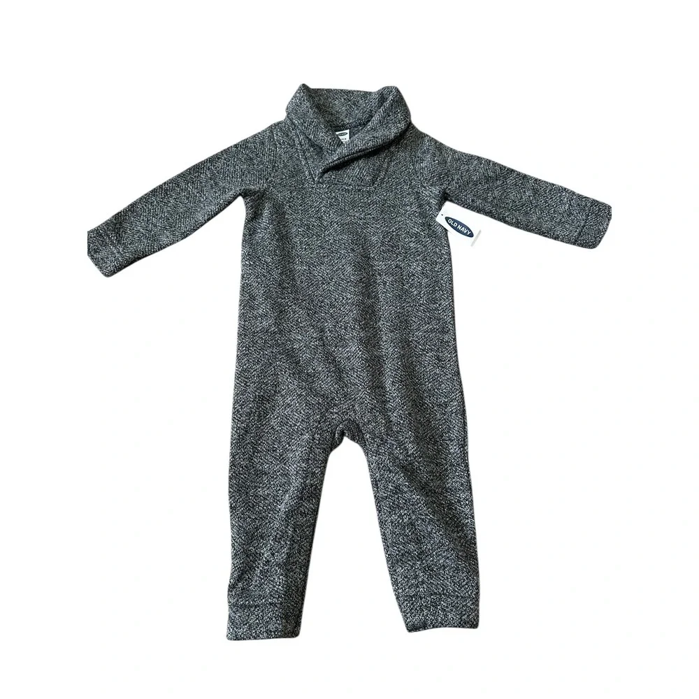 NEW Old Navy Baby Boys Girls Gray Knit Shawl Collar Romper One Piece 18-24M Snap